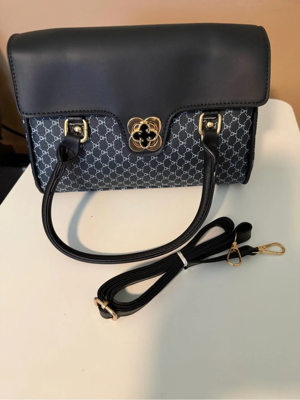 Blue Top-Handle Satchel with Gold Hardware